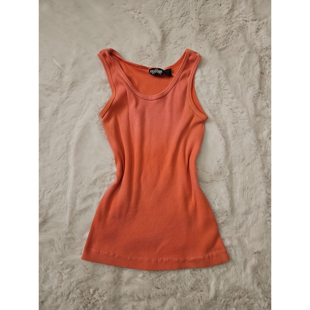 Vintage Altitude Ribbed Tank Top Large Coral 100% Cotton Made in Colombia